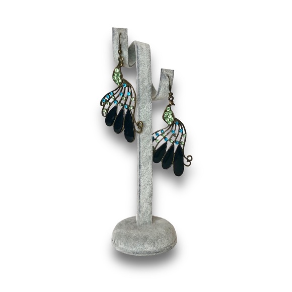 Peacock Earrings with Rhinestones - Picture 1 of 1